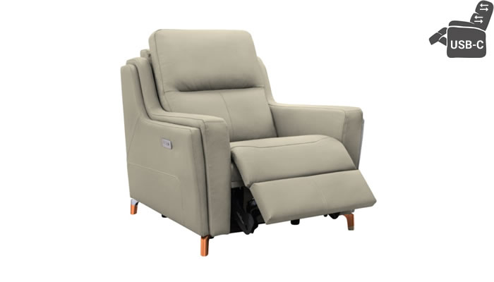 Parker Knoll Portland Power Plus Recliner Headrest Lumbar USB Madri Dove Leather Mahogany Leg
